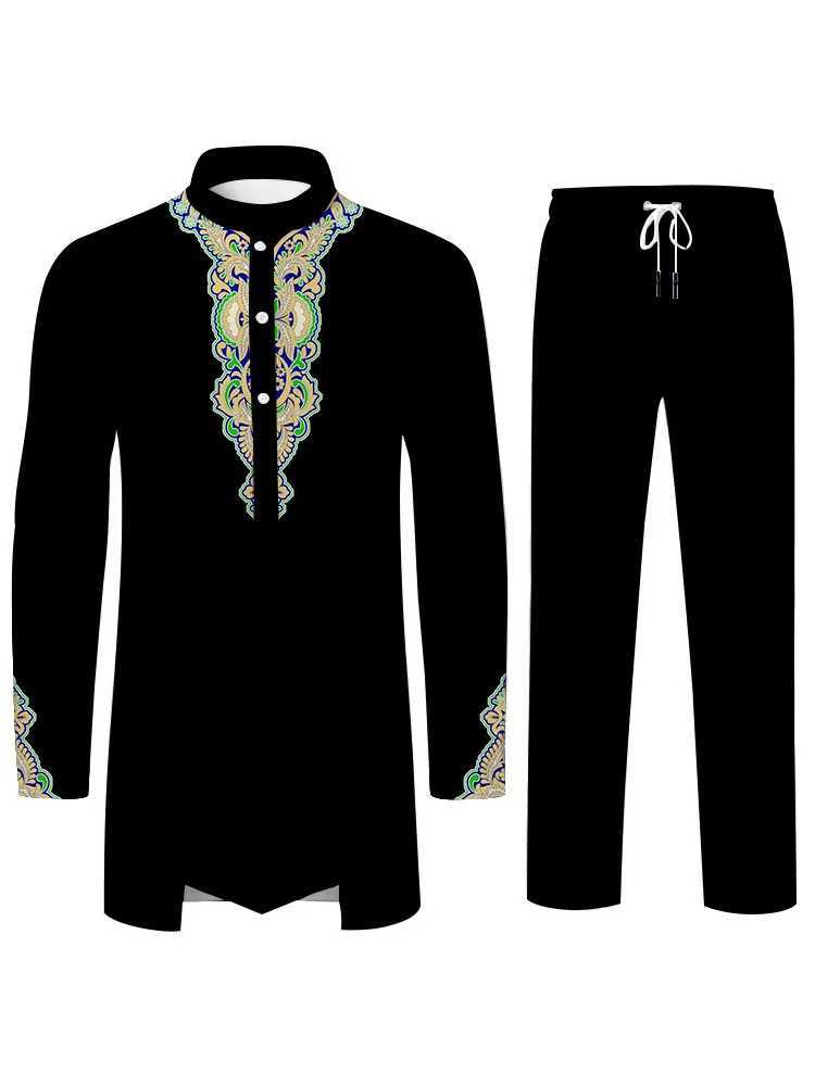 Elegant Fashion Mens Suit Personalized 3D Printed Pattern Islamic Culture Muslim Suit Loose Breathable Two Piece Mens Clothing W251216