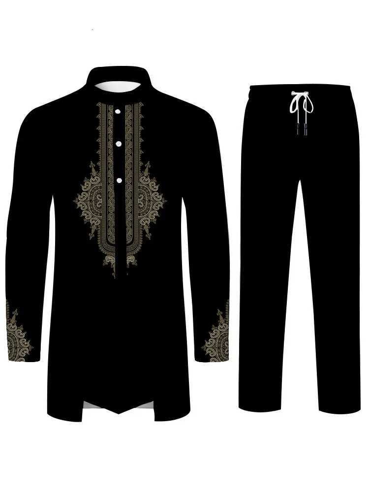 Elegant Fashion Mens Suit Personalized 3D Printed Pattern Islamic Culture Muslim Suit Loose Breathable Two Piece Mens Clothing W251216