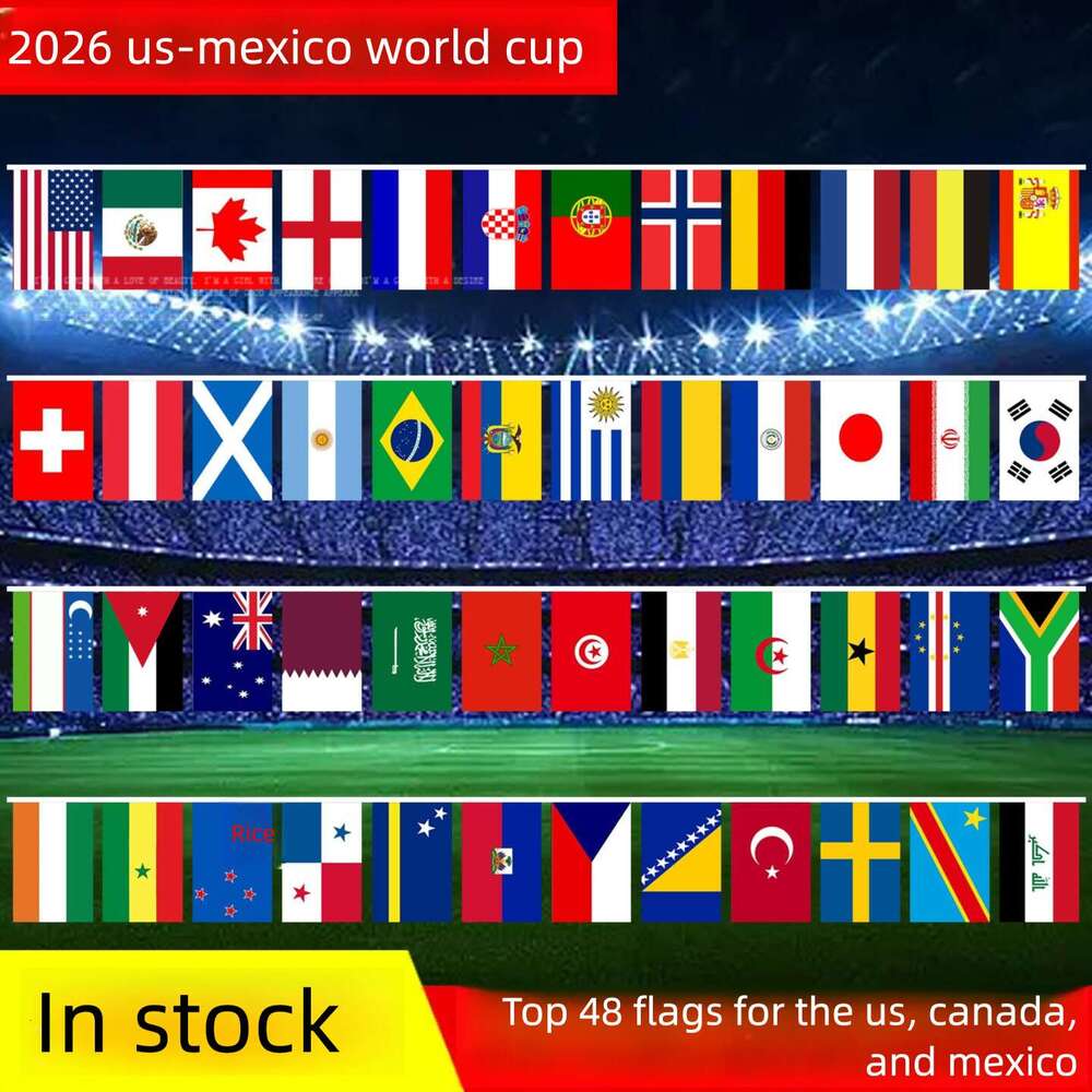 World Cup Football Merchandise 2026 Usa-Canada-Mexico World Cup 48 Team Flag Bunting, Number 8 7, Colorful Flags For Bars, Sports Shops, And Fan Decor