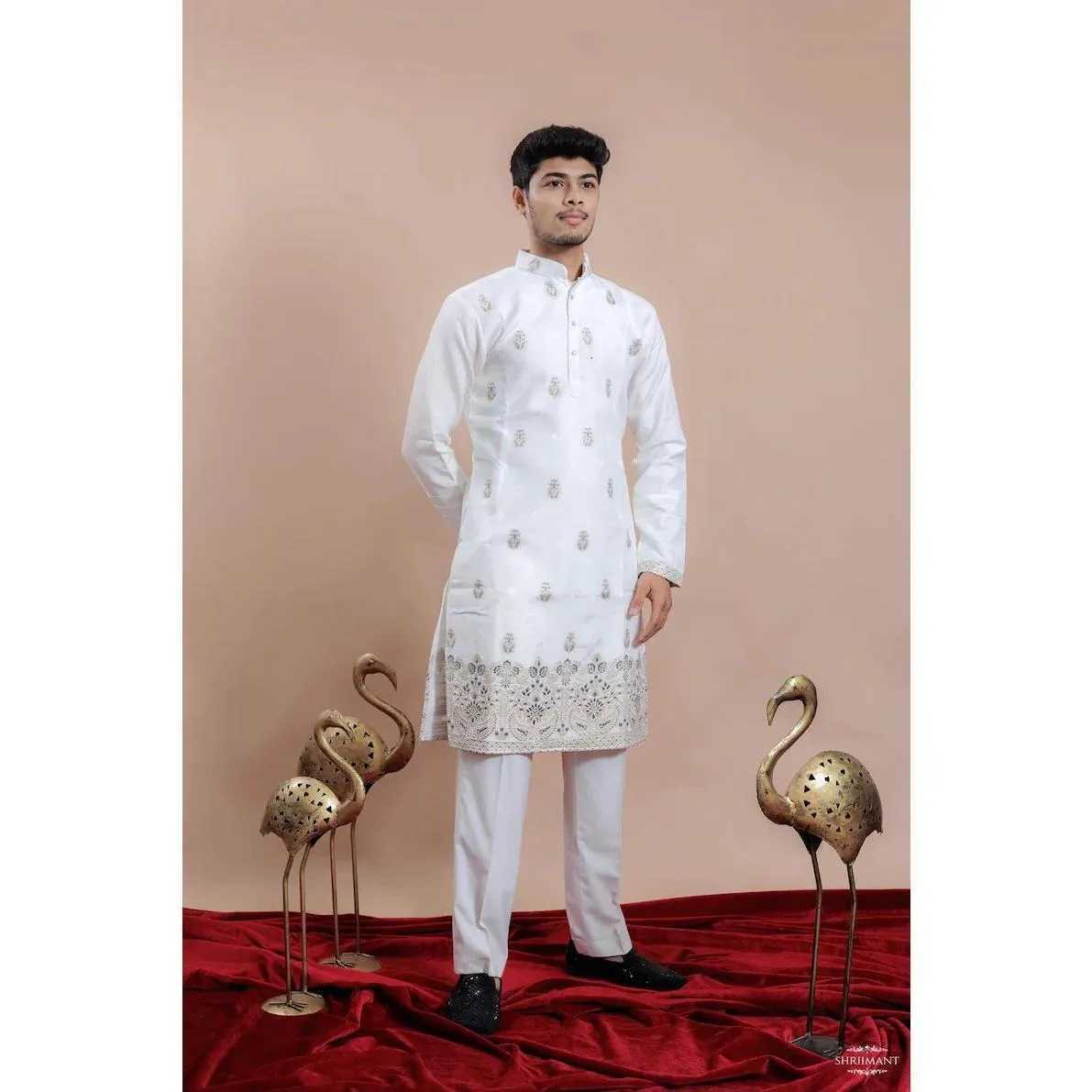 Muslim Kurtta Caftan Dubai MenS Robe Long-Sleeved Ethnic Style Stand Collar Arabic Clothing National style Middle Eastern W251216