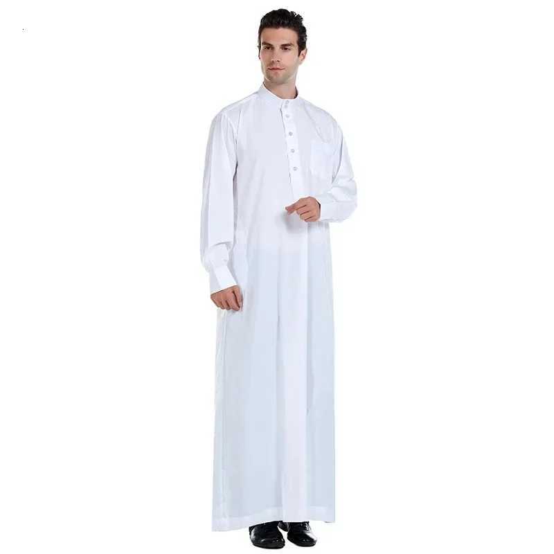 Men Dishdasha Muslim Long Sleeve Dress Daffah Thobe Jubba Saudi Arab Thoub Kaftan Islamic Clothing Robes Abaya Dubai Middle East W2512161