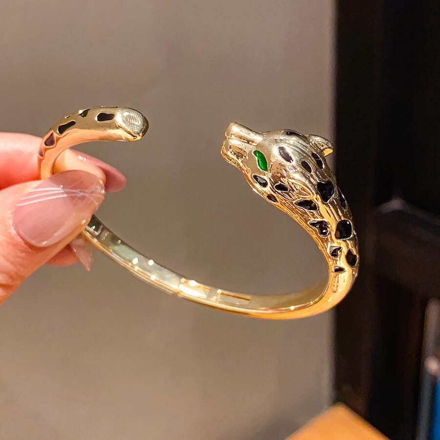 18K Real Gold Plated Zircon Leopard Open European And American Fashion Elegant Bracelet Light Luxury High-End Sense Jewelry For Women