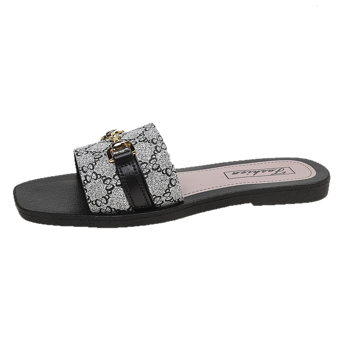 2026 Summer New Square Toe Style Fashion High-End Metal Buckle Slip-On Flat Lightweight Comfortable Sandals