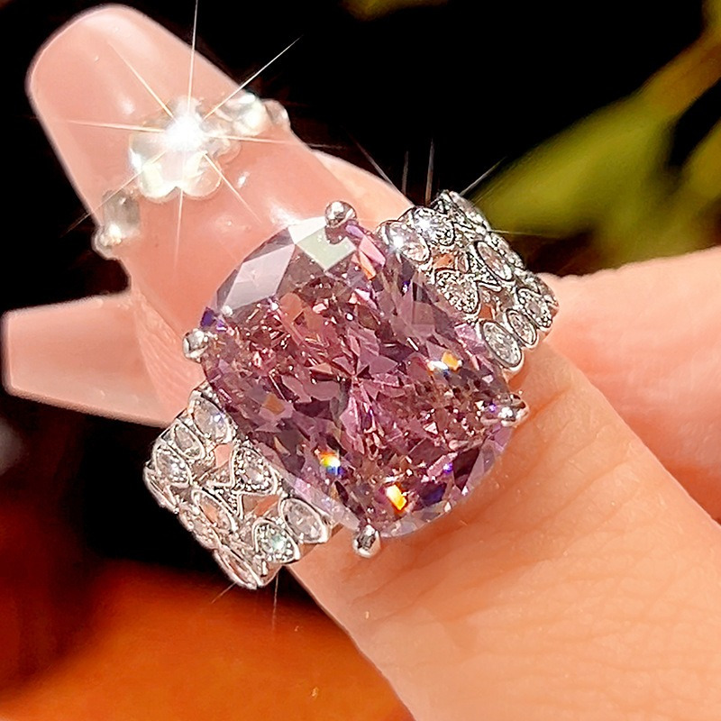 925 Sterling Silver Emerald Cut Pink Sapphire Ring Three Stone CZ Engagement Ring Hypoallergenic Elegant Bridal Wedding Jewelry For Women Multi Colors