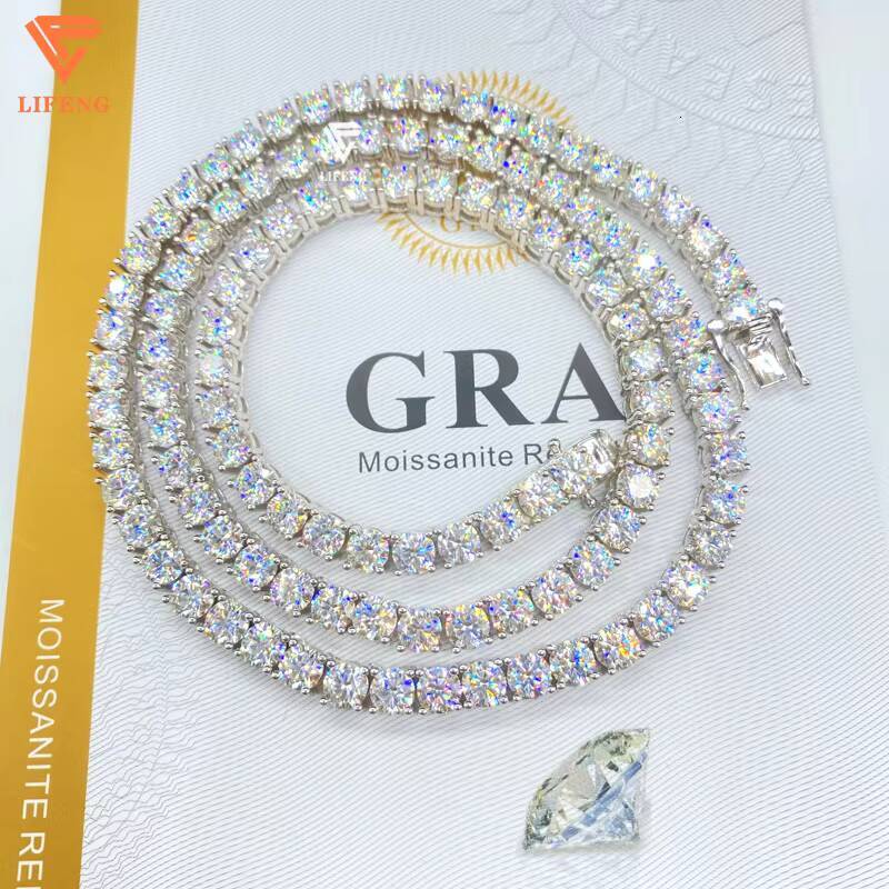 Hot Selling 4mm/5mm/6mm/8mm Iced Out Diamond Moissanite Tennis Chain Necklace Gold Plated Hip Hop Jewelry for Women Men Gift