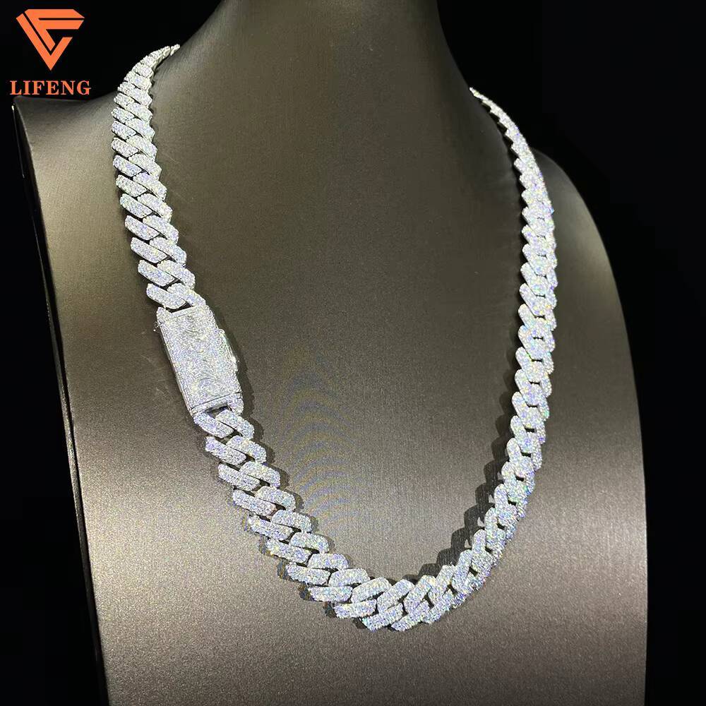 14mm 2row Miami Cuban Link Chain Moissanite Vvs Necklace Diamond Test Ice Custom Chain for Men Hip Hop Cool Jewelry