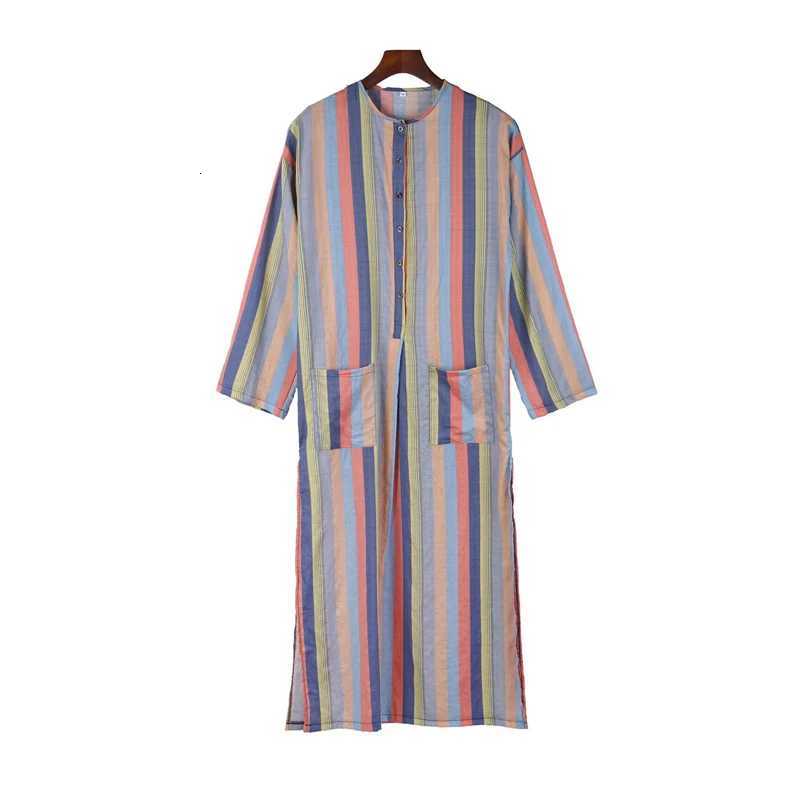 Mens Muslim Robes Striped Printed Long Sleeve Cotton Pockets Robes Button-down Leisure Vintage Islamic Arab Kaftan Dubai New W251216