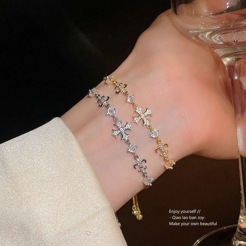Iris Flower Zircon Cross Adjustable European And American Versatile Stylish Bracelet, Fashionable Niche Design Jewelry