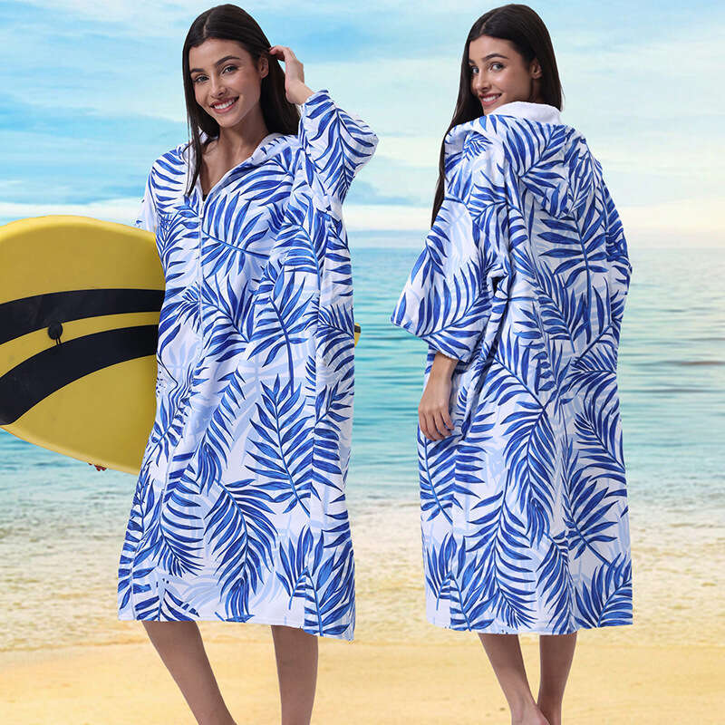 Zipper Hooded Cape Bath Towel Microfiber Bathrobe Wearable Swimming Beach Towel Quick Dry Soft Absorbent Surf Poncho MAKOUFEI