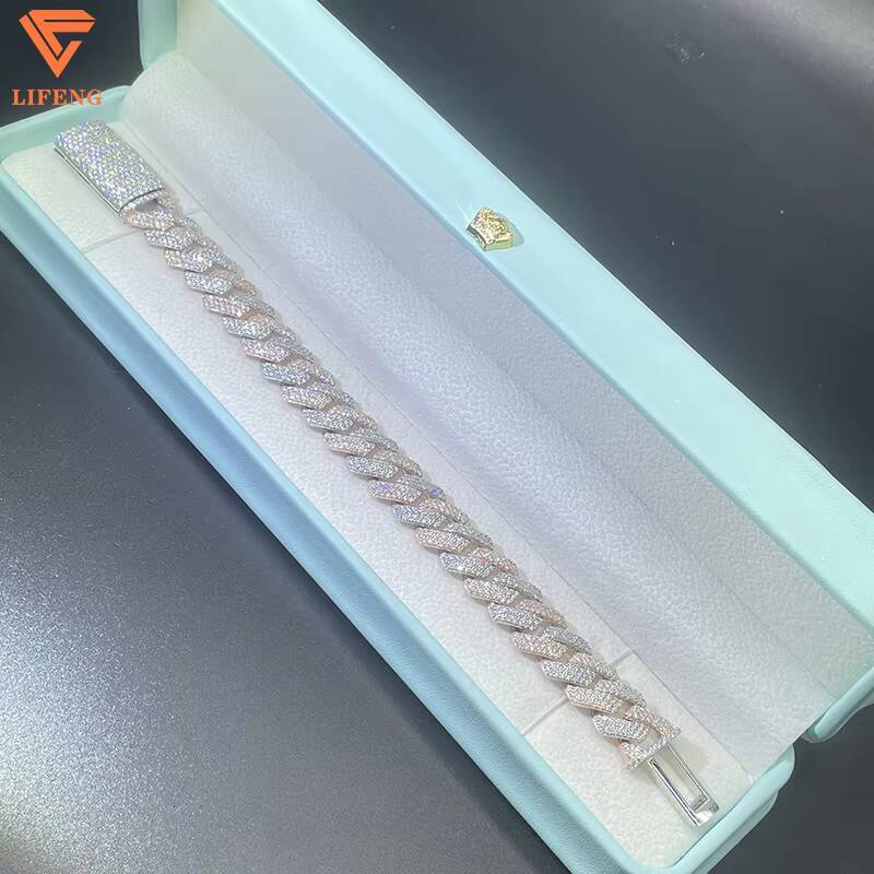 Classic Hiphop 925 Sterling Silver 12mm Two Tone Cuban Bracelet VVS Moissanite Iced Out Miami Cuban Chain Bracelet for Men
