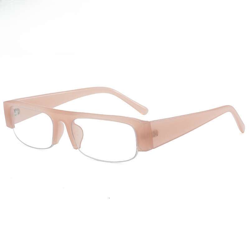 Designer Square Half-Frame Glasses Women Vintage Small Narrow Thick Temple Non-Prescription Eyewear