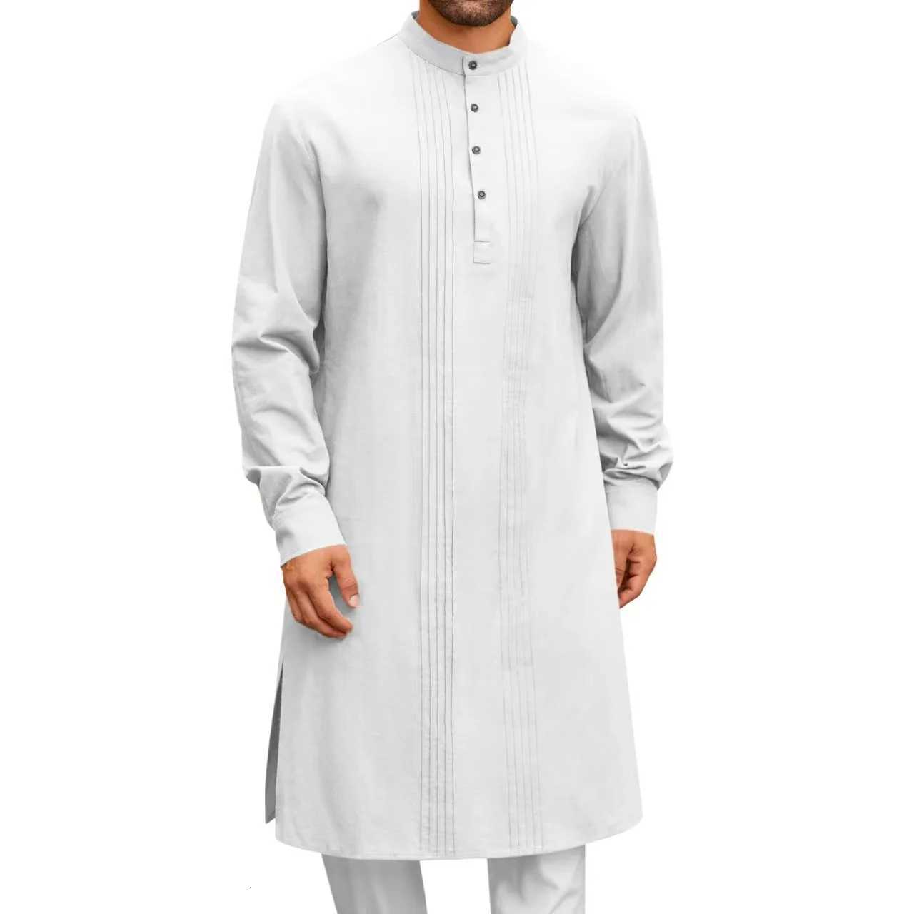 New Mens Muslim Long Sleeve Dress Clothing 00 Cotton Pullover Robes Islamic Arabian Kaftan Suit Middle East Dubai Abaya Tops W251216