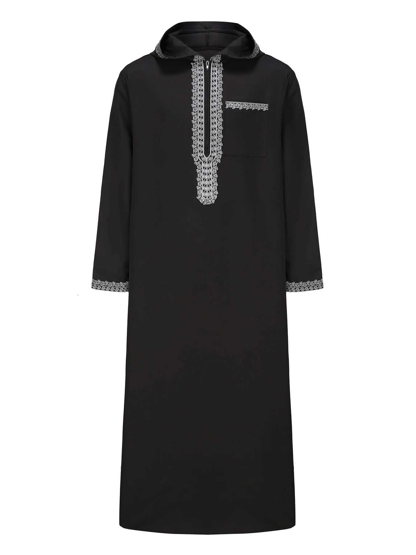 New Moroccan thobe long-sleeved embroidered hood design Muslim man abaya Islamic loose man W251216