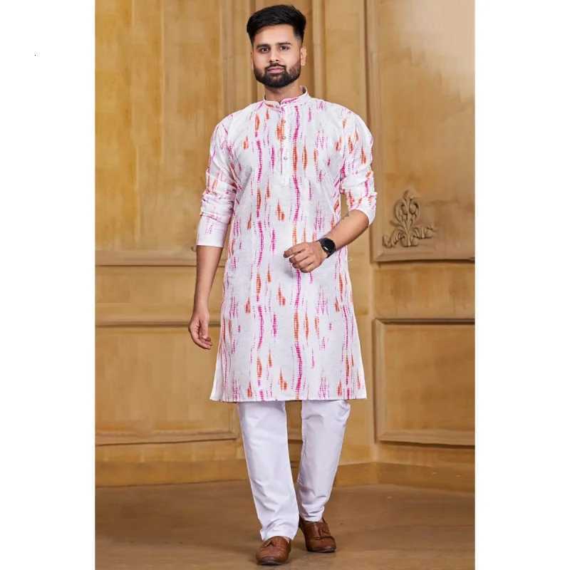 Mens Islamic Arabic Abaya Robe Ethnic Print Stand Collar Youth Mid-length Shirt Luxury Coat Casual Fashion Muslim Men Clothing W251216