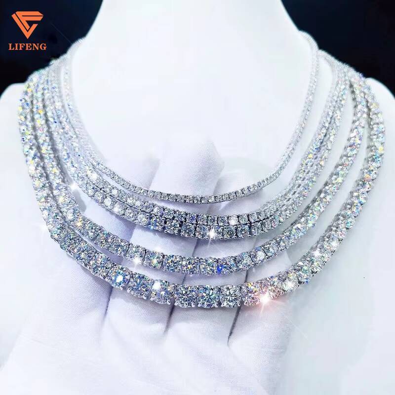2mm 3mm 4mm 5mm VVS Moissanite Tennis Chain 925 Sterling Silver White Gold Plated Women Men Jewelry Diamond Bracelet Necklace