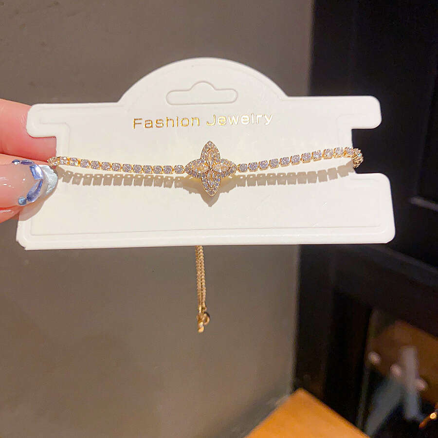 Korean-Style Exquisite Zircon Flower Pull-Out Bracelet, Light Luxury High-End Feel, Fashionable And Versatile, Elegant Commuter Jewelry