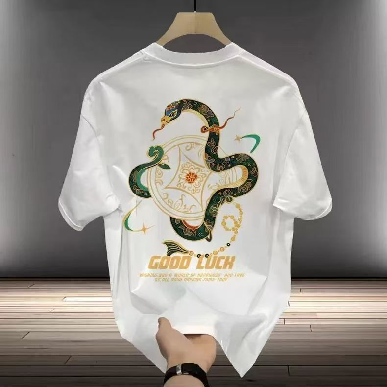 2026 Extra Large Designer Cotton Luxury Fashion Printed Mens Basic Short Sleeve Top Fat Brother Loose Breathable Outdoor Leisure Versatile T-shirt