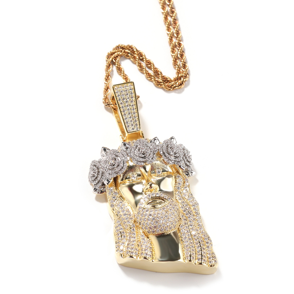 Iced Out Jesus Pendant Necklace Fashion Classic Retro Rose Flower Mens Hip Hop Gold Necklaces Jewelry