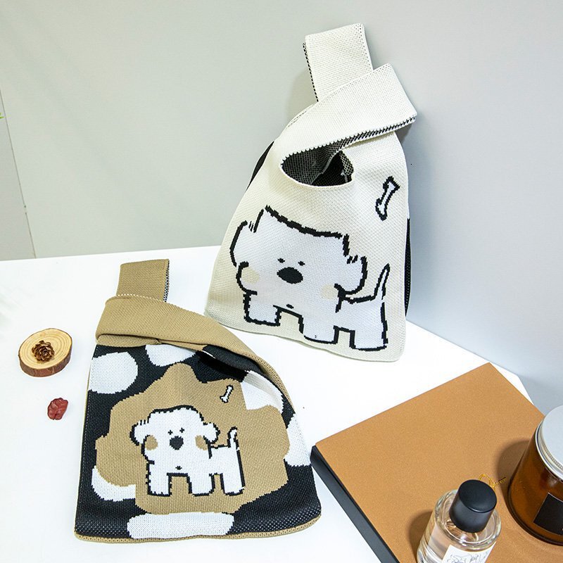 Korean-style niche tote bag, 2025 winter new women's bag, cute bow-knot knitted bag, fashionable and versatile handbag