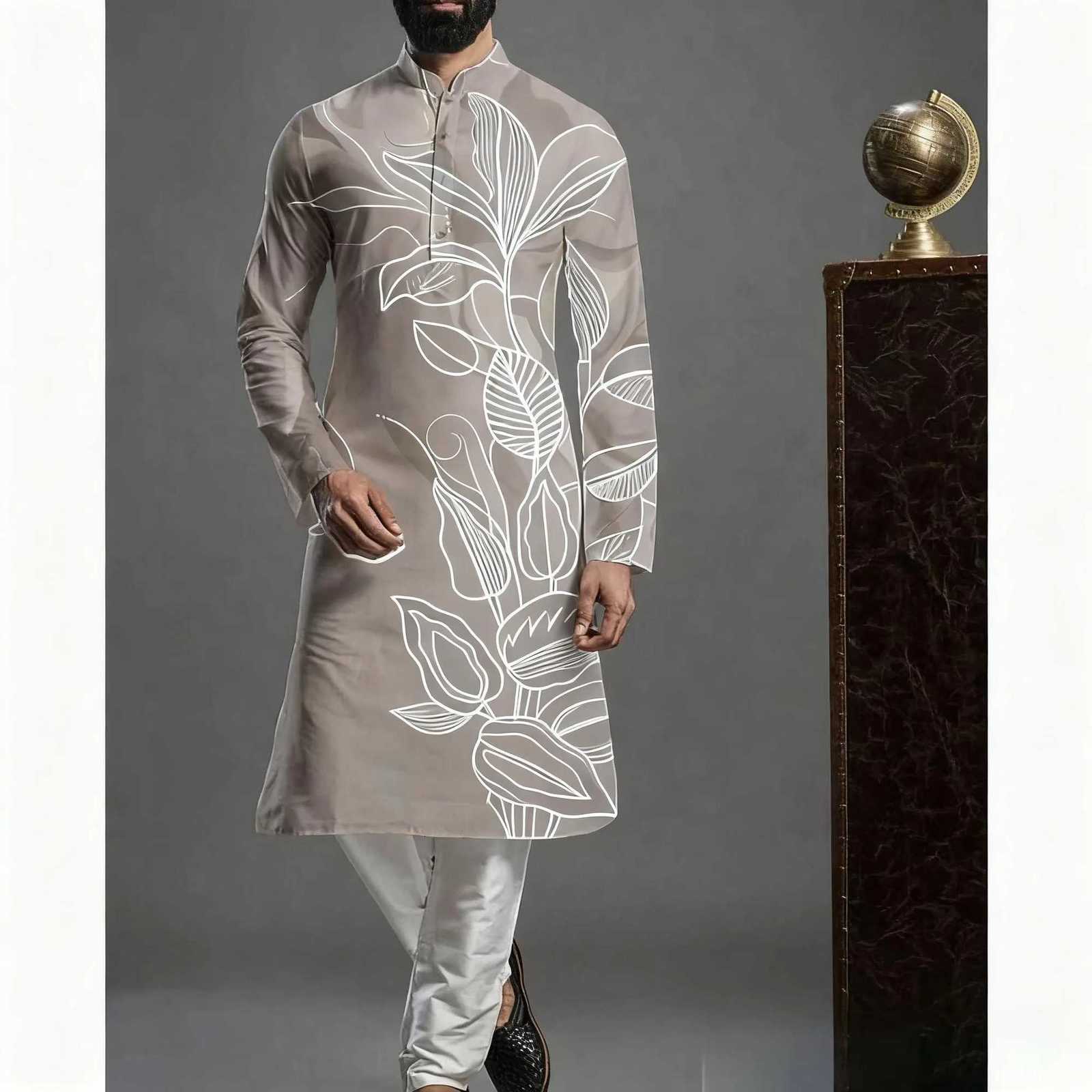 Men Islamic Arabian Patchwork Striped Embroidery Eid Muslim Long Robe Jubba Casual Loose Muslim Dress Men Abayas W251216