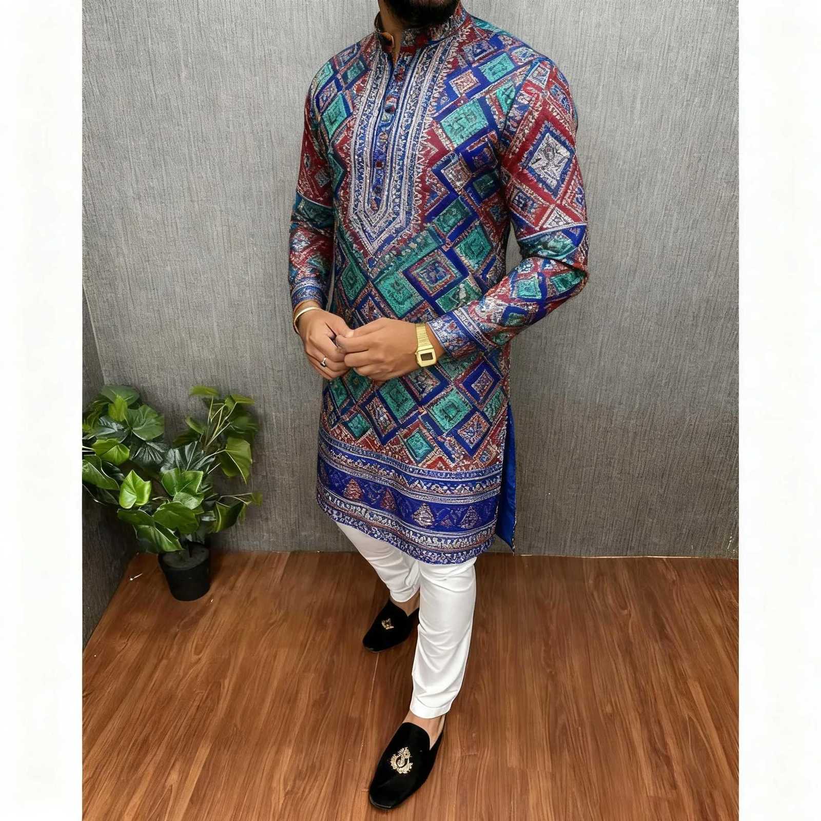 Muslim MenS Robe Long-Sleeved Ethnic Style 2025 Stand Collar Arabic Clothing MenS Islamic Casual Robe Marokkaanse Kaftan W251216