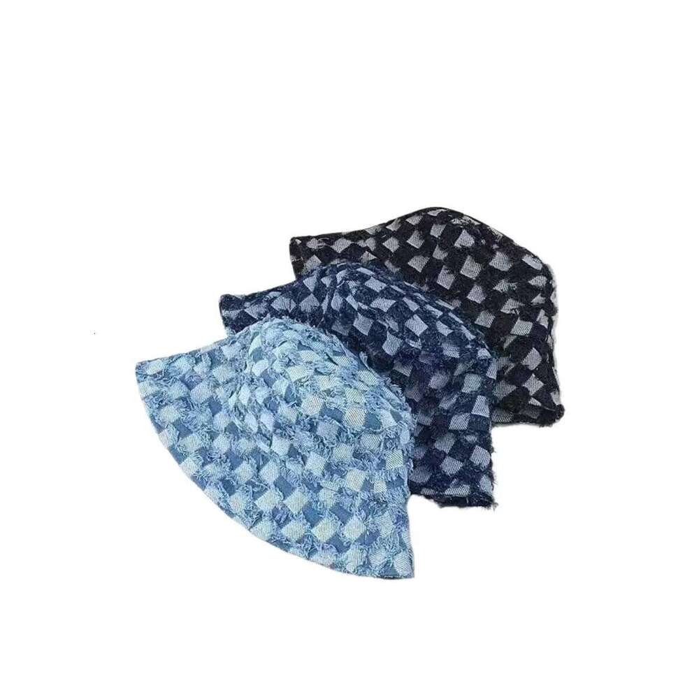 New Style Denim Blue Plaid Bucket For Women Summer Outdoor Luxury Designer Hat Sunshade Checked Cap Party Gift
