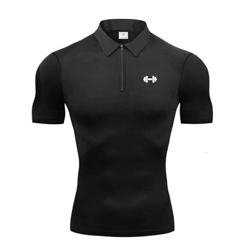 Summer Quick Dry Short Sleeve Polo Shirts Compression Tight Mens Bodybuilding Muscle Shirts Gym Fitness Trainer Trainning Polo W260317