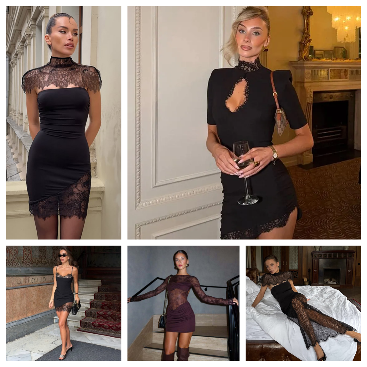 Casual Dresses Lady Black Lace Hollow Out Mini Dress Women Elegant Short Sleeve High Collar Slim Sexy Dresses 2026 Fashion Evening Party Wares