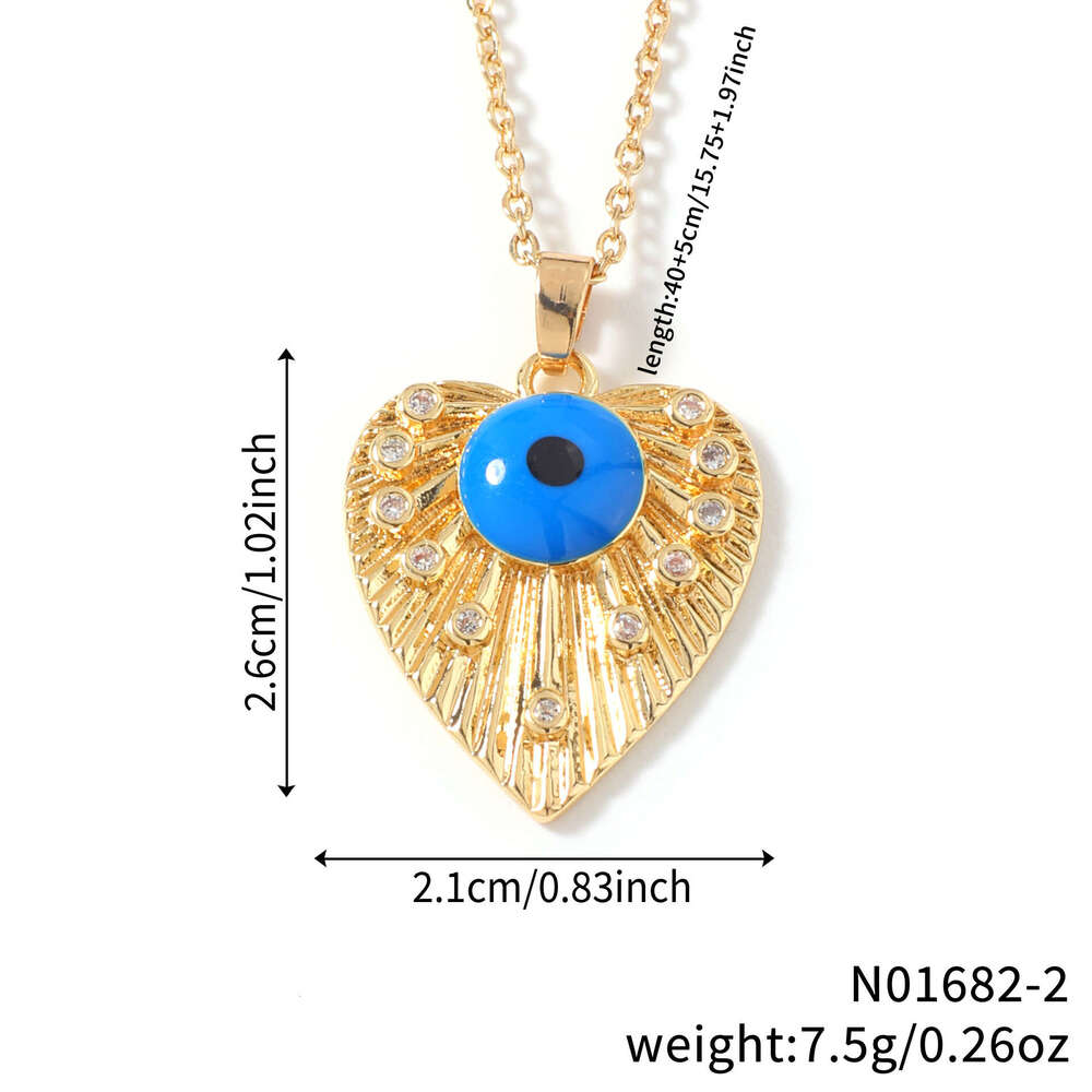 Kashi Cross-Border Pleated Heart Geometric Blue Eye Pattern Exquisitely Designed Zircon Necklace Wholesale Birthday Gift