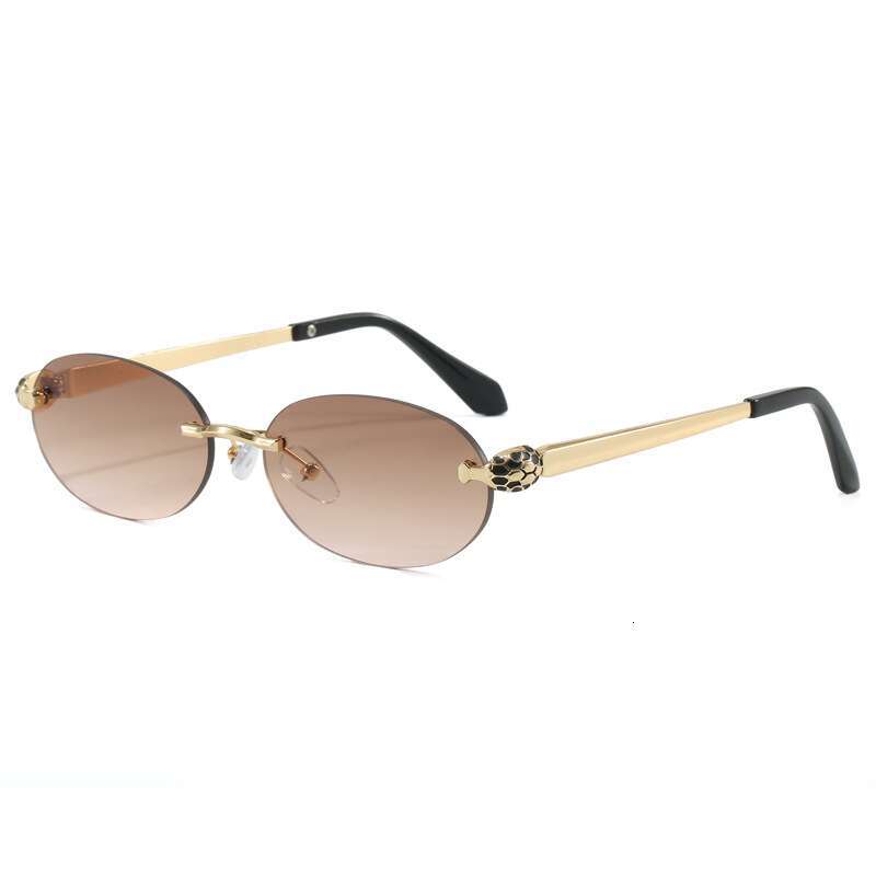 2026 New Women's Frameless Oval Sunglasses Unique Snake Head Design European American Style UV Protection Fashion Eyewear for Outdoor & Daily Wea