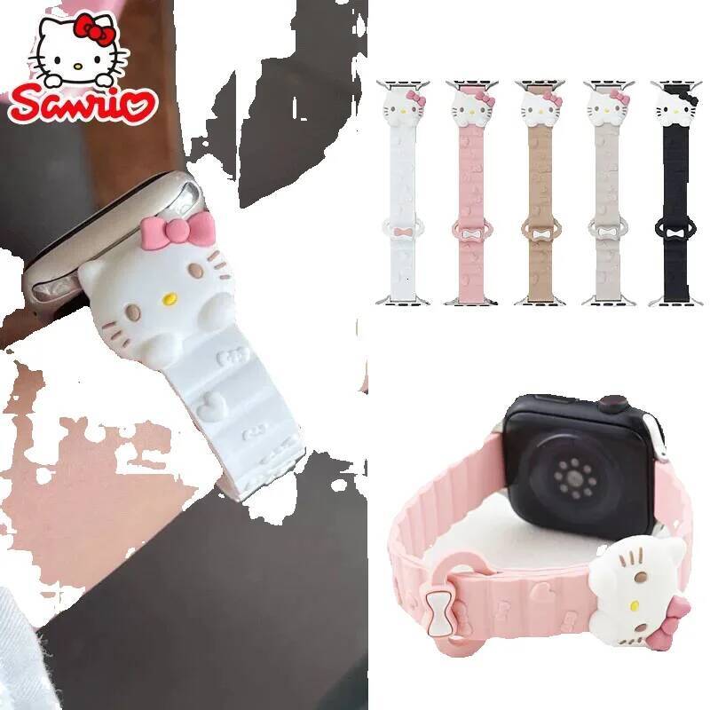 Hellokitty Sanrio For Apple Watch Bands 40Mm 41Mm 38Mm Silicone Sport Bracelet Iwatch Strap Series SE 9 8 7 6 5 3 4 Ultra 2 Gift Luxury Goods
