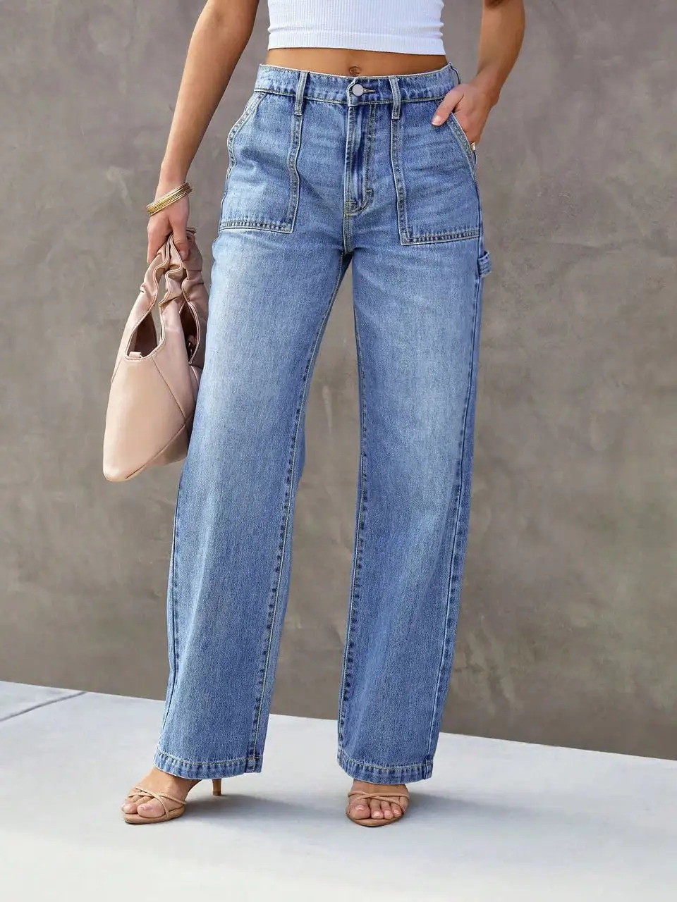Womens Light Blue Wide Leg Straight-Leg Jeans - Stylish and Comfortable Denim Pants for Effortless Fashion 260416