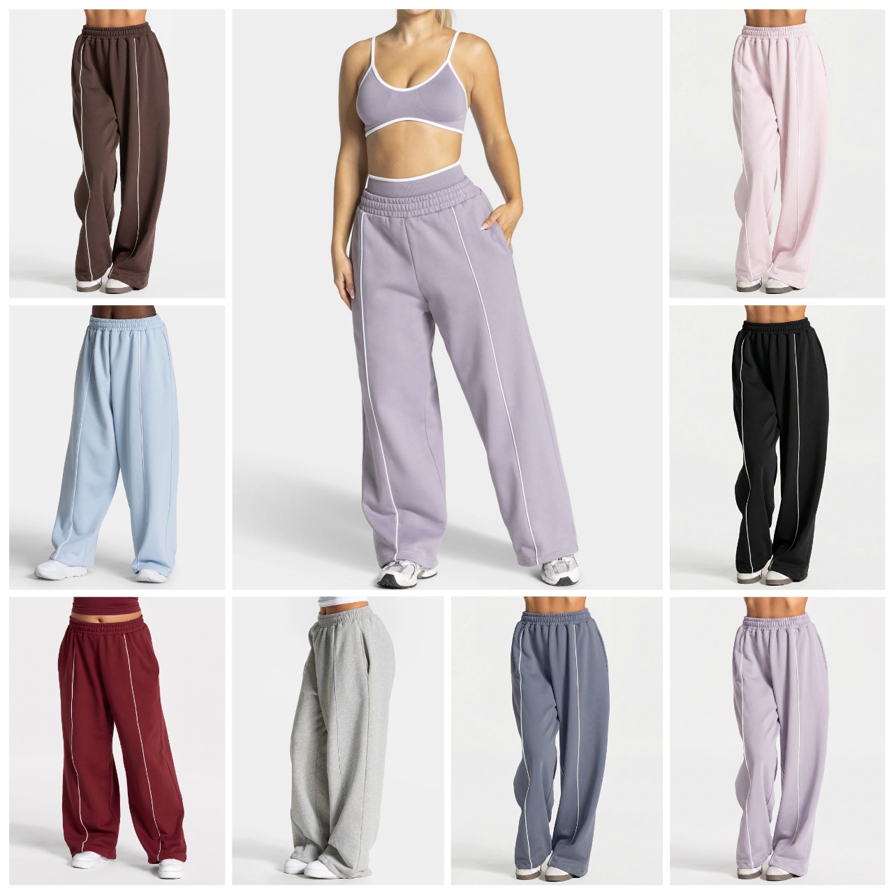 Active Pants Women Drawstring Yoga Wide Leg Loose Casual Trouser Sports Straight Fitness Running Elastic Jagger XP293