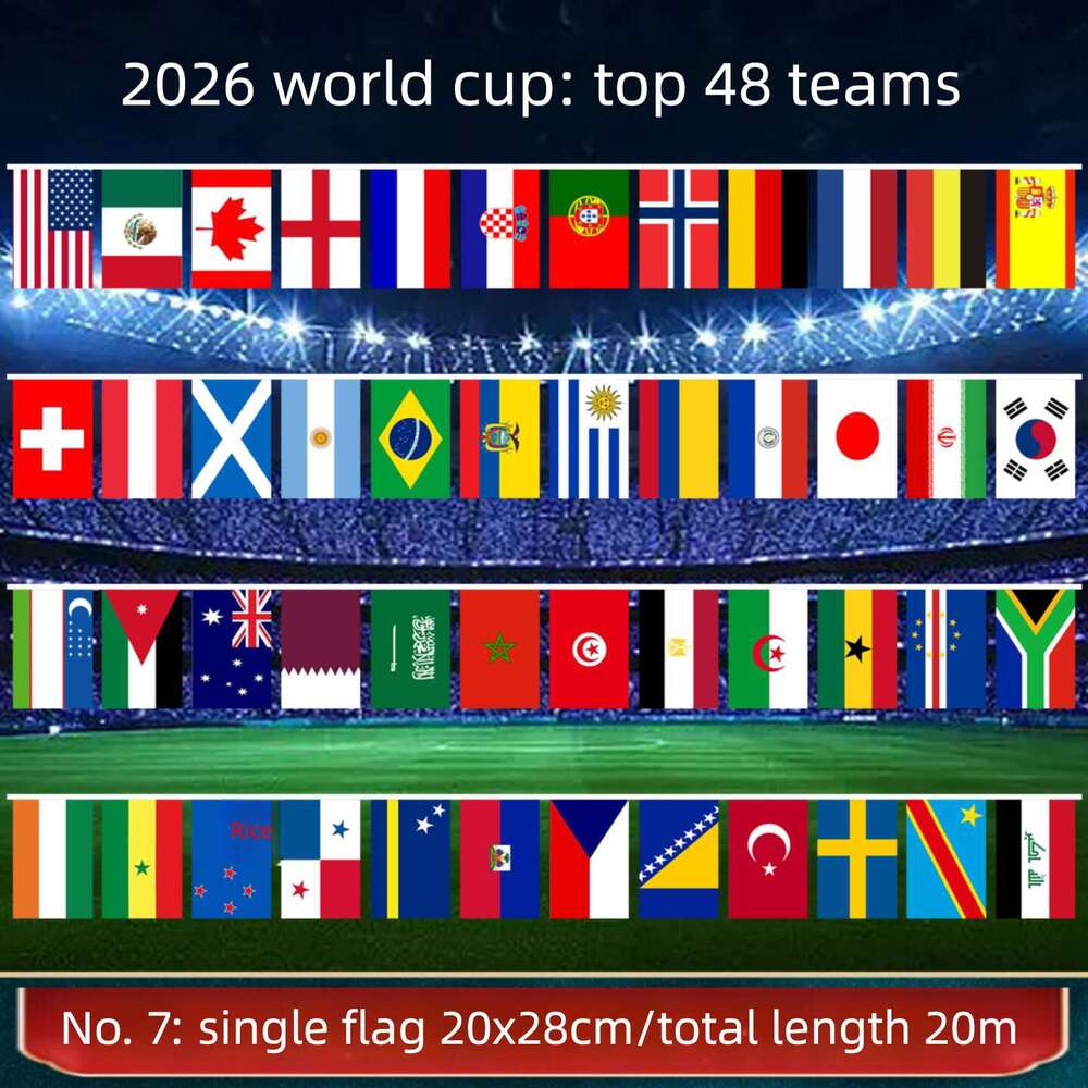 World Cup Football Merchandise 2026 Usa-Canada-Mexico World Cup 48 Team Flag Bunting, Number 8 7, Colorful Flags For Bars, Sports Shops, And Fan Decor