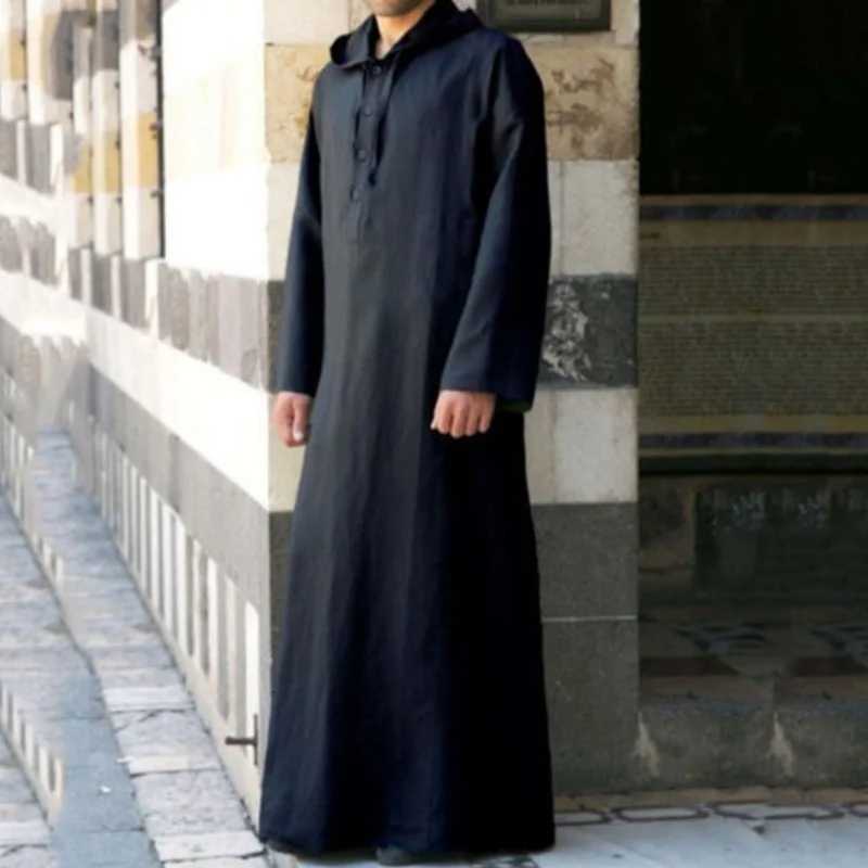 Arab Style Long Mens Hooded Shirt Muslim Robe for Men W251216