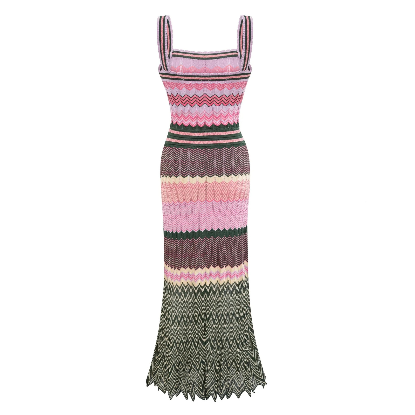 Knitted Zigzag High Elasticity Color Sleeveless Long Maxi Dress Women Arab Africa Boho Lady Skirt 260416