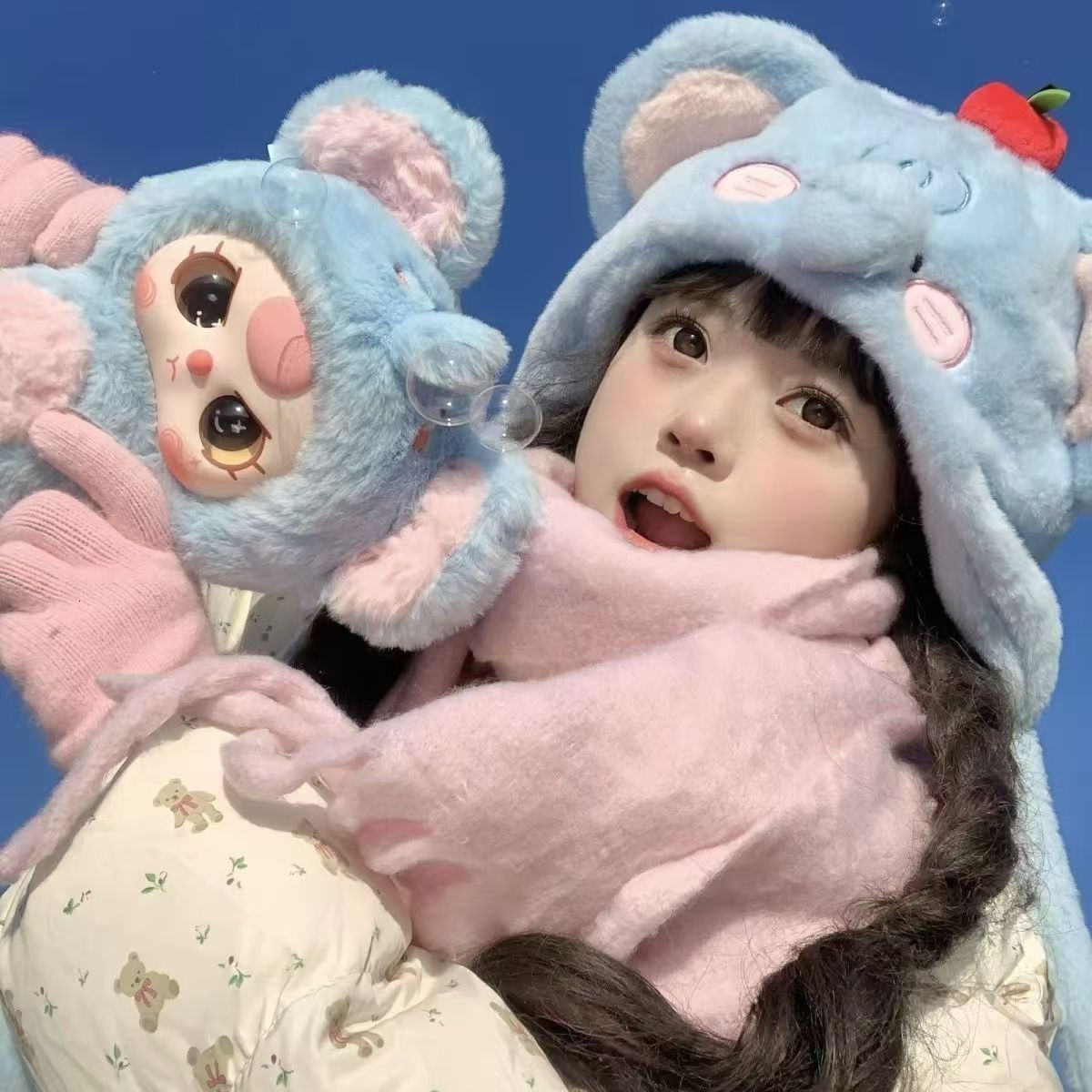 Cartoon Ears Plush Peaked Winter Cute Puppy Baseball Thermal Duck Tongue Hat Outdoor Coldproof for Autumn Winter 6XDA 240712