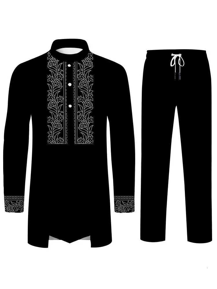 Muslim Culture Mens Fashion Casual Suit Elegant 3D Printed Pattern Middle East Islamic Dress Loose Breathable Clothing W251216