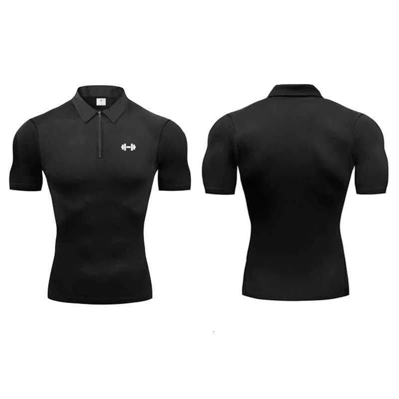 Summer Quick Dry Short Sleeve Polo Shirts Compression Tight Mens Bodybuilding Muscle Shirts Gym Fitness Trainer Trainning Polo W260317