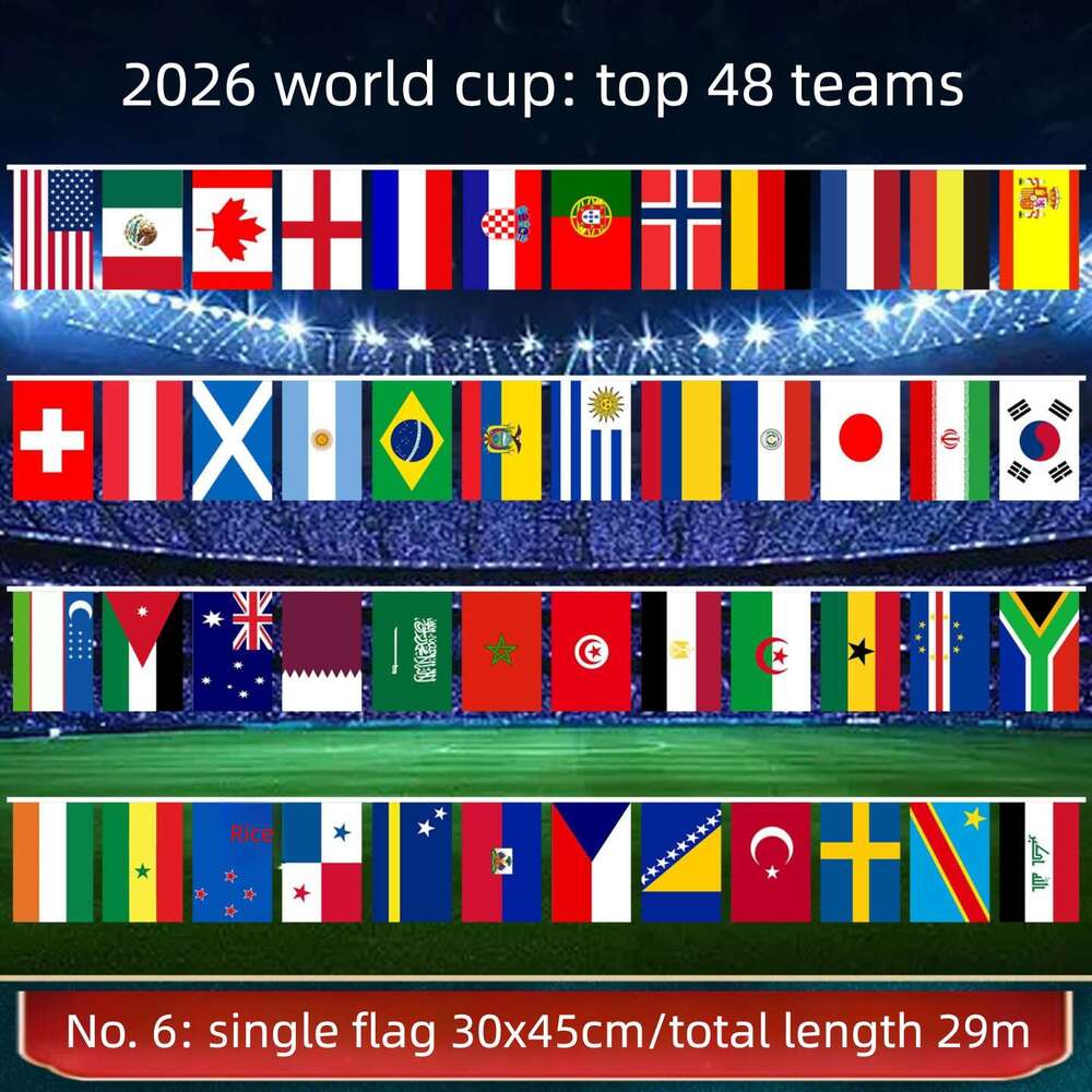 World Cup Football Merchandise 2026 Usa-Canada-Mexico World Cup 48 Team Flag Bunting, Number 8 7, Colorful Flags For Bars, Sports Shops, And Fan Decor