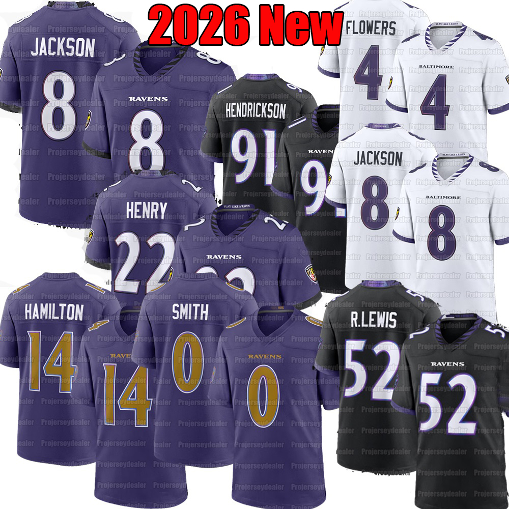 91 Trey Hendrickson Raven 2026 Football Jerseys Lamar Jackson Zay Flowers Derrick Henry Malaki Starks Andrews Hamilton Roquan Smith Wiggins Green Lewis