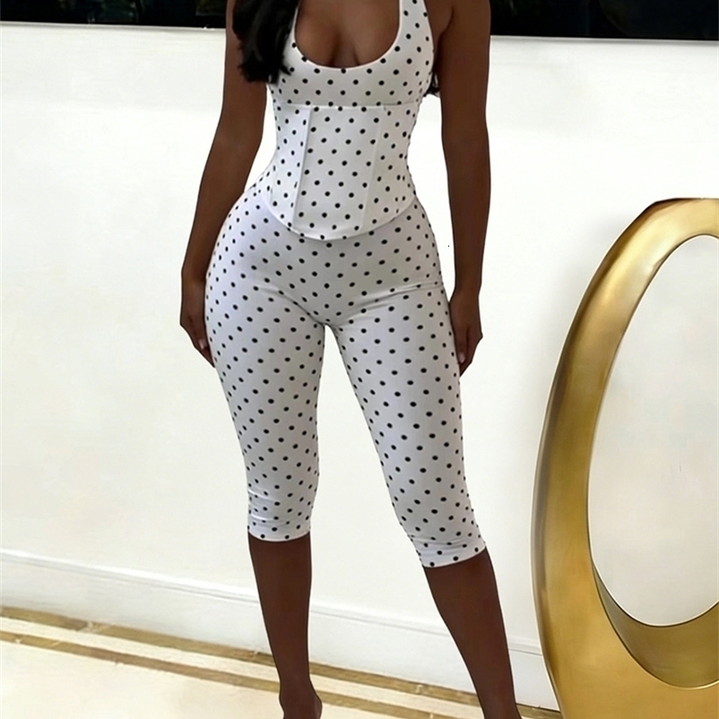 Chic Summer Print Polka Dot Slim Elastic Jumpsuit Women Halter Backless Bandage Playsuits Pants 260416