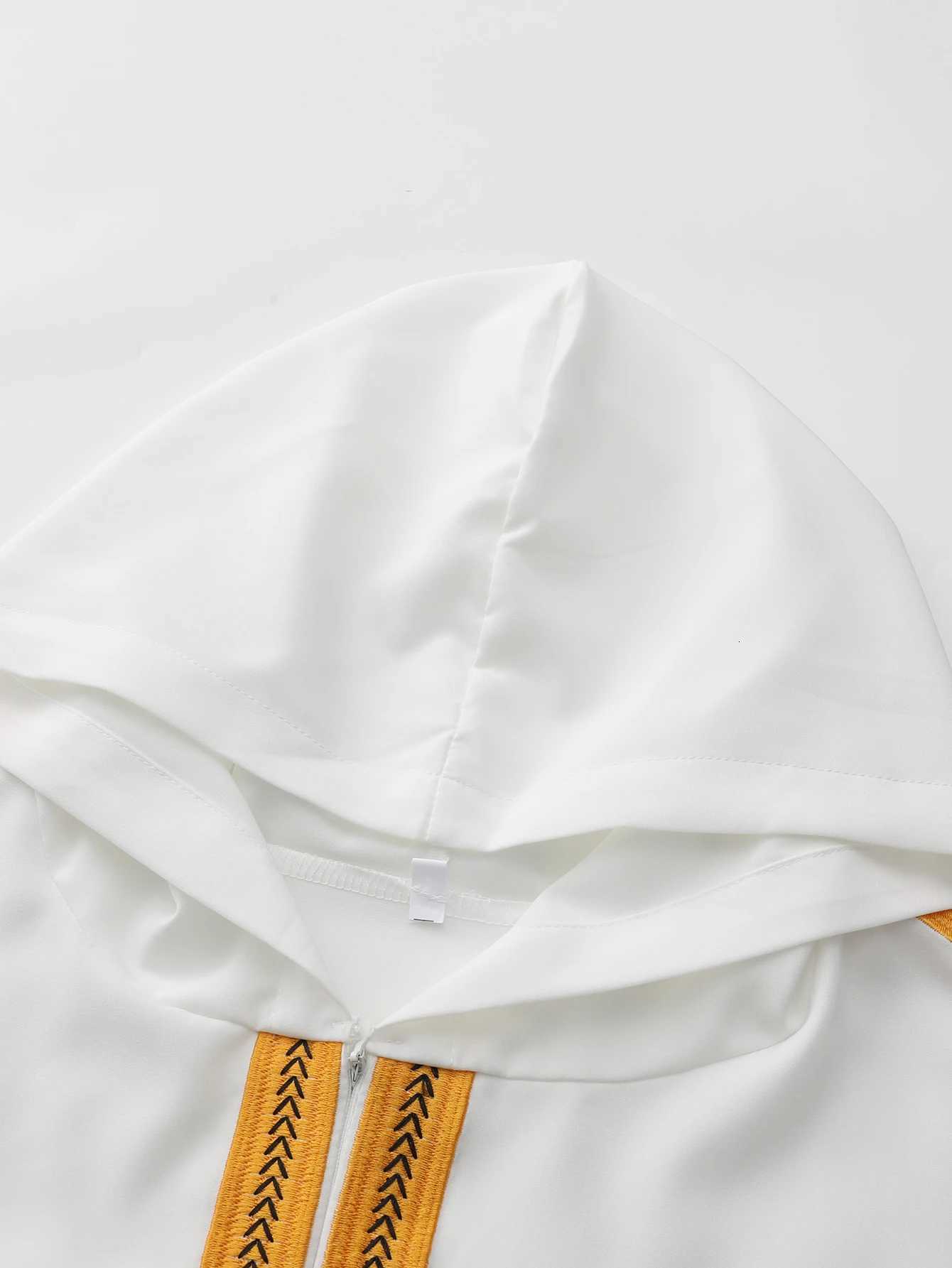 Muslim mens white long-sleeved embroidered robe Moroccan headscarf Saudi Arabian Islamic mens prayer kasaya W251216