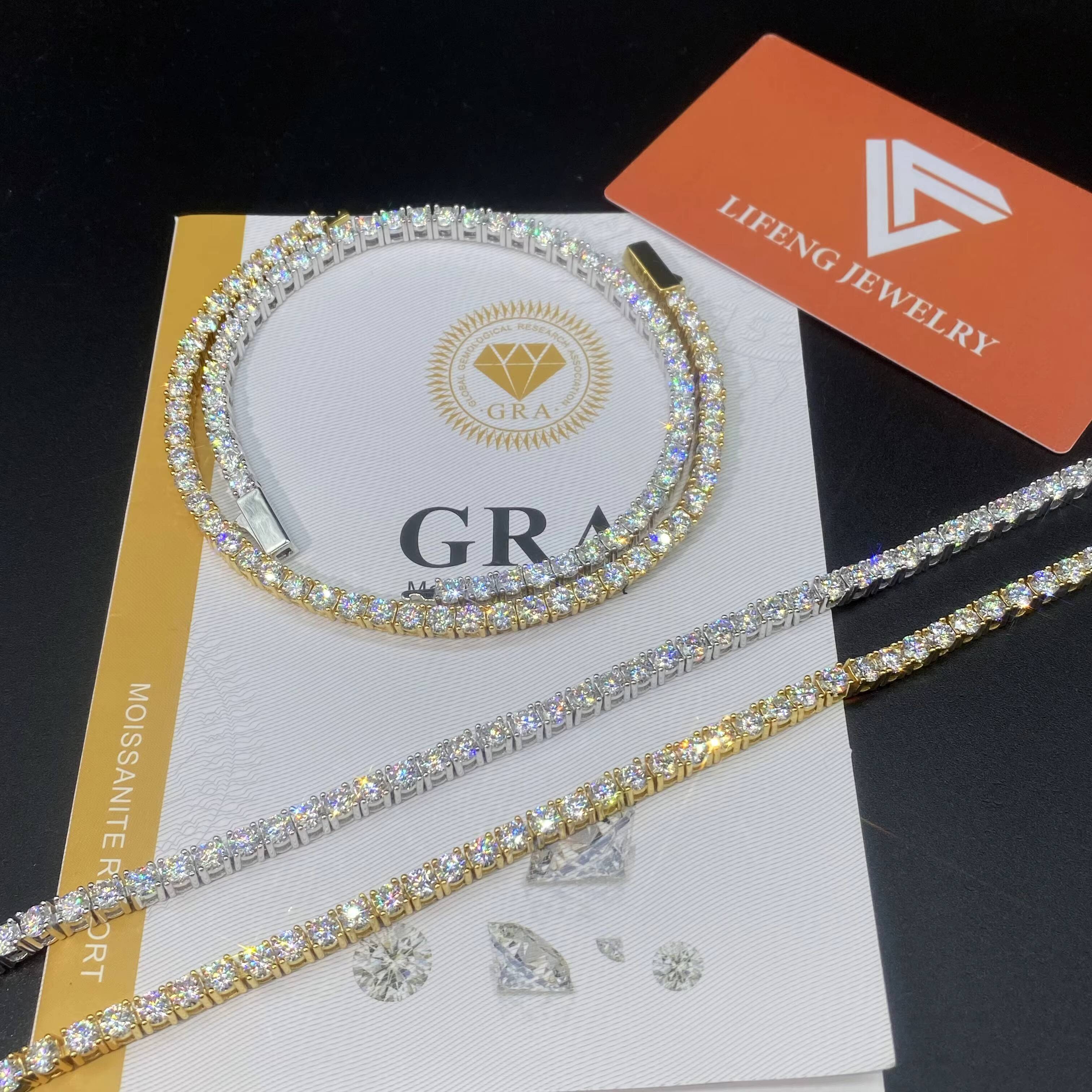 Fine Jewelry Made of 925 Sterling Silver Hip Hop 4MM Iced Out VVS Moissanite Diamond Bracelet Tennis Chain for Men Women