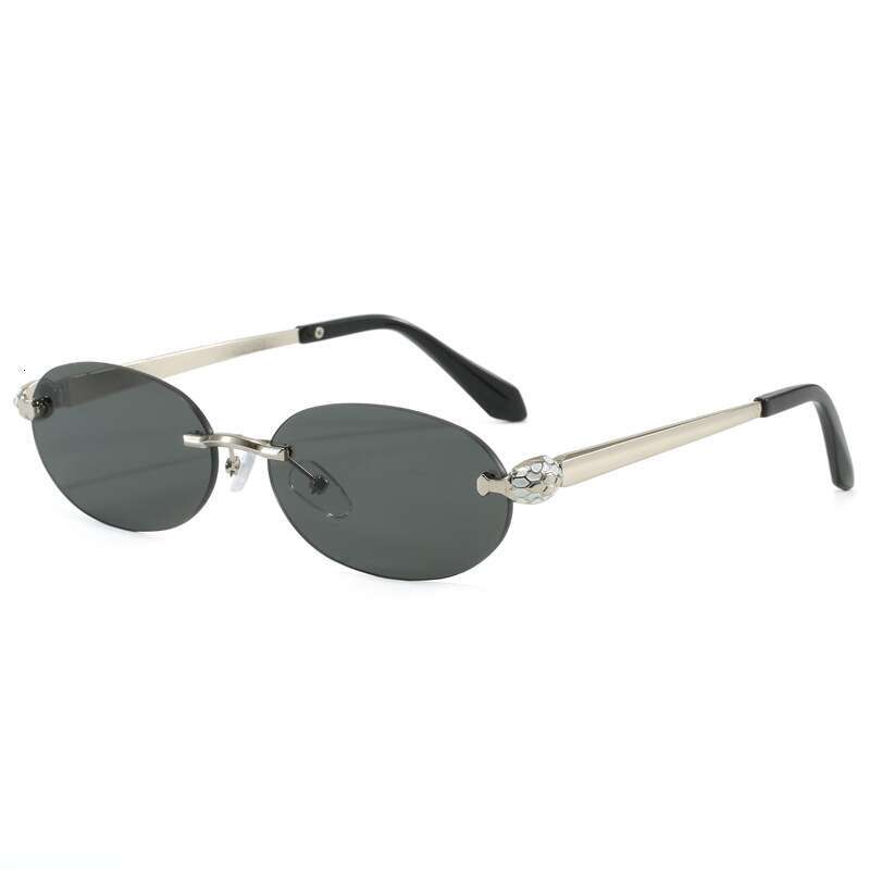 2026 New Women's Frameless Oval Sunglasses Unique Snake Head Design European American Style UV Protection Fashion Eyewear for Outdoor & Daily Wea