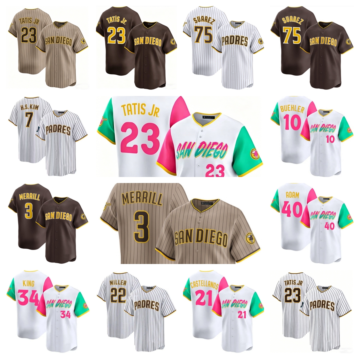MLB Padres Nick Castellanos Randy Jones Ramon Laureano Mason Miller Luis Arraez Fernando Tatis Manny Machado Tony Gwynn Jackson Merrill Alternate Baseball Jersey