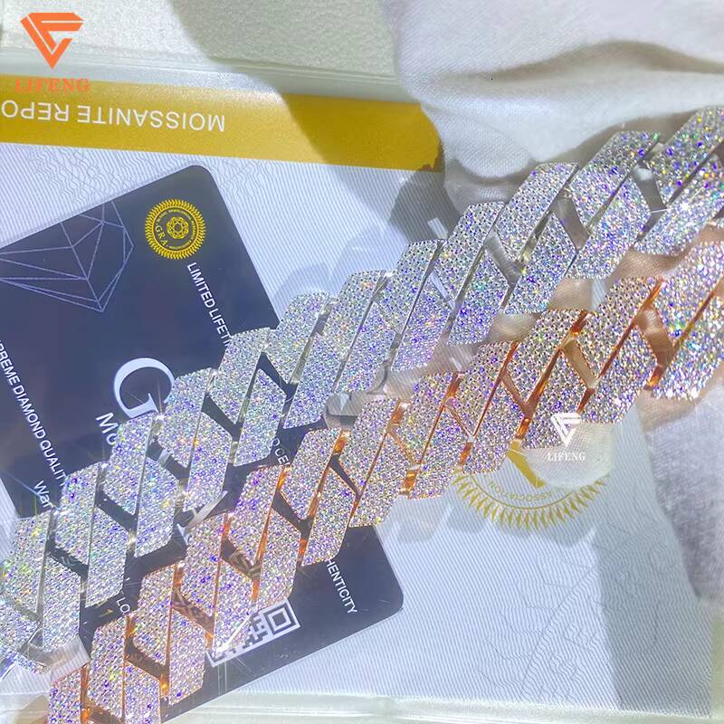Hip Hop Jewelry Cuban Link Chain 20mm 4Rows 925 Sterling Silver VVS Moissanite Iced Out Diamond Cuban Chain Bracelet for Men