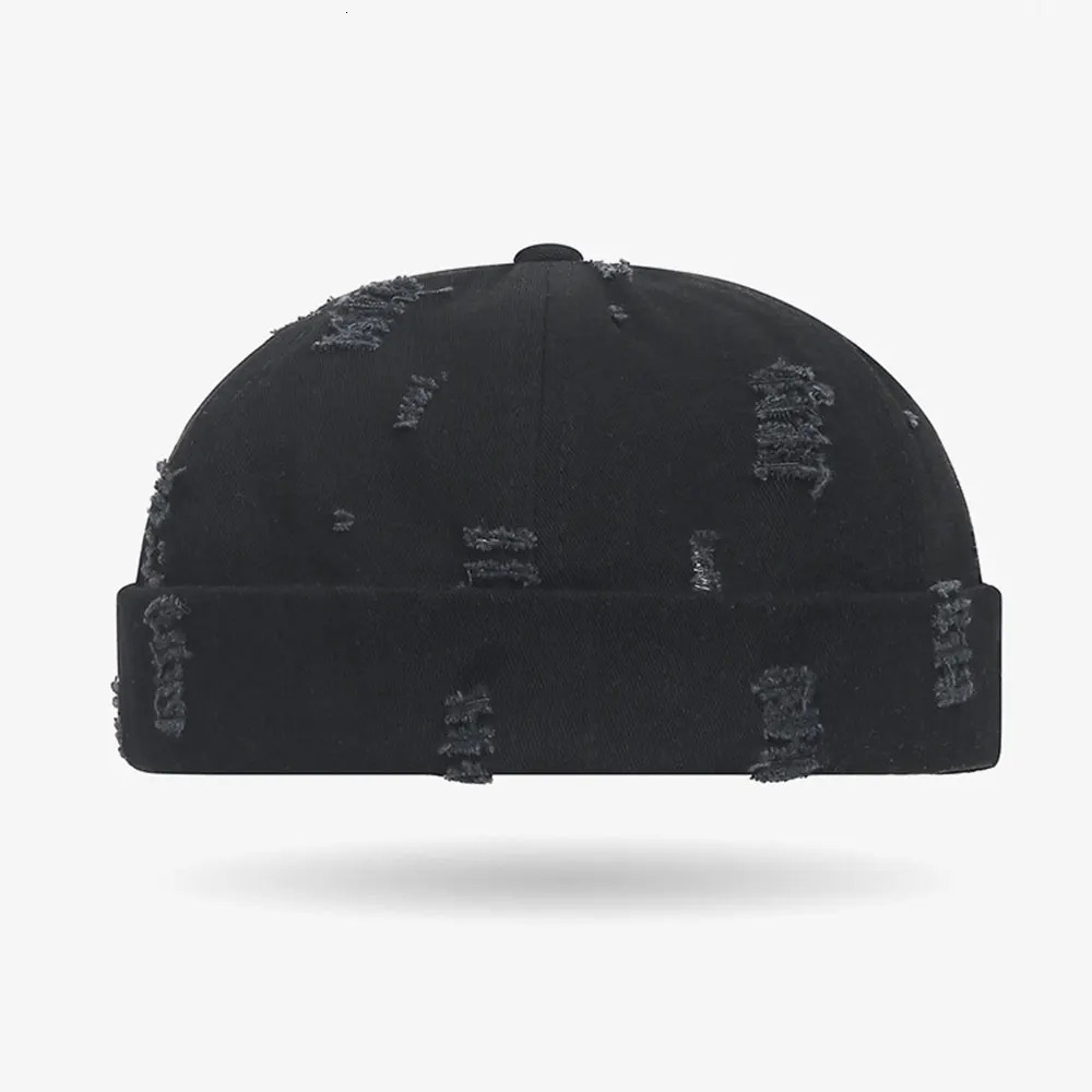 Casual Landlord Hat Without Visor Brimless Cap Fisherman Beanies Riped Hole Solid Color Docker Vintage Broken Melon 260417