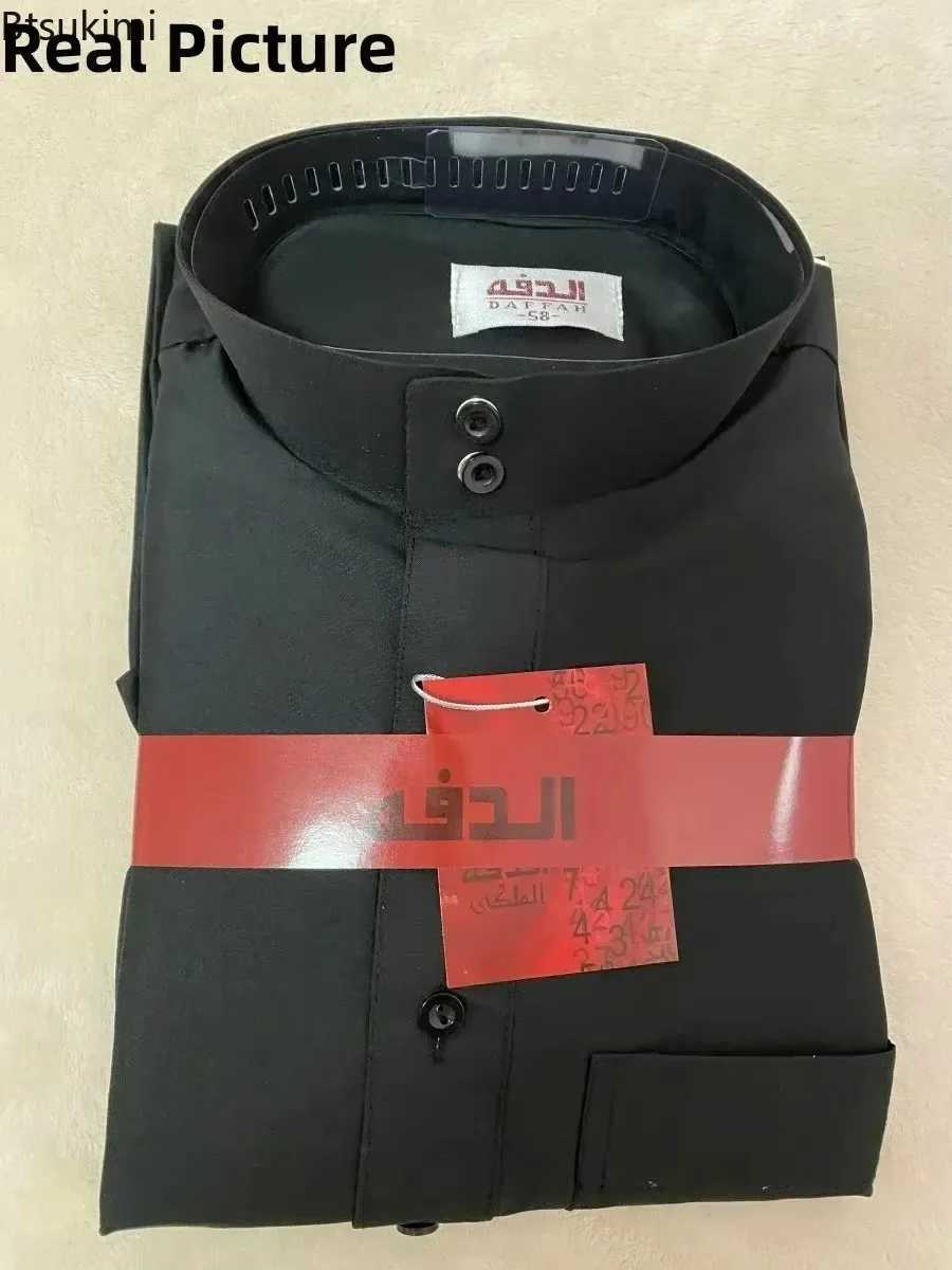 Mens Muslim Robe Islamic Ramadan Juba Kaftan Dishdash Arabian Robe Solid Color Long Sleeve Collar Loose T-shirt Dress Tunic New W251216