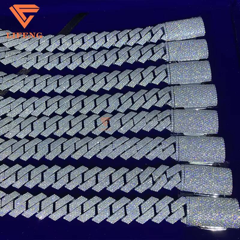 Factory Wholesale Mens 925 Sterling Silver Bracelet High Quality Hip Hop Jewelry Iced Cuban Chain VVS Moissanite White Gift